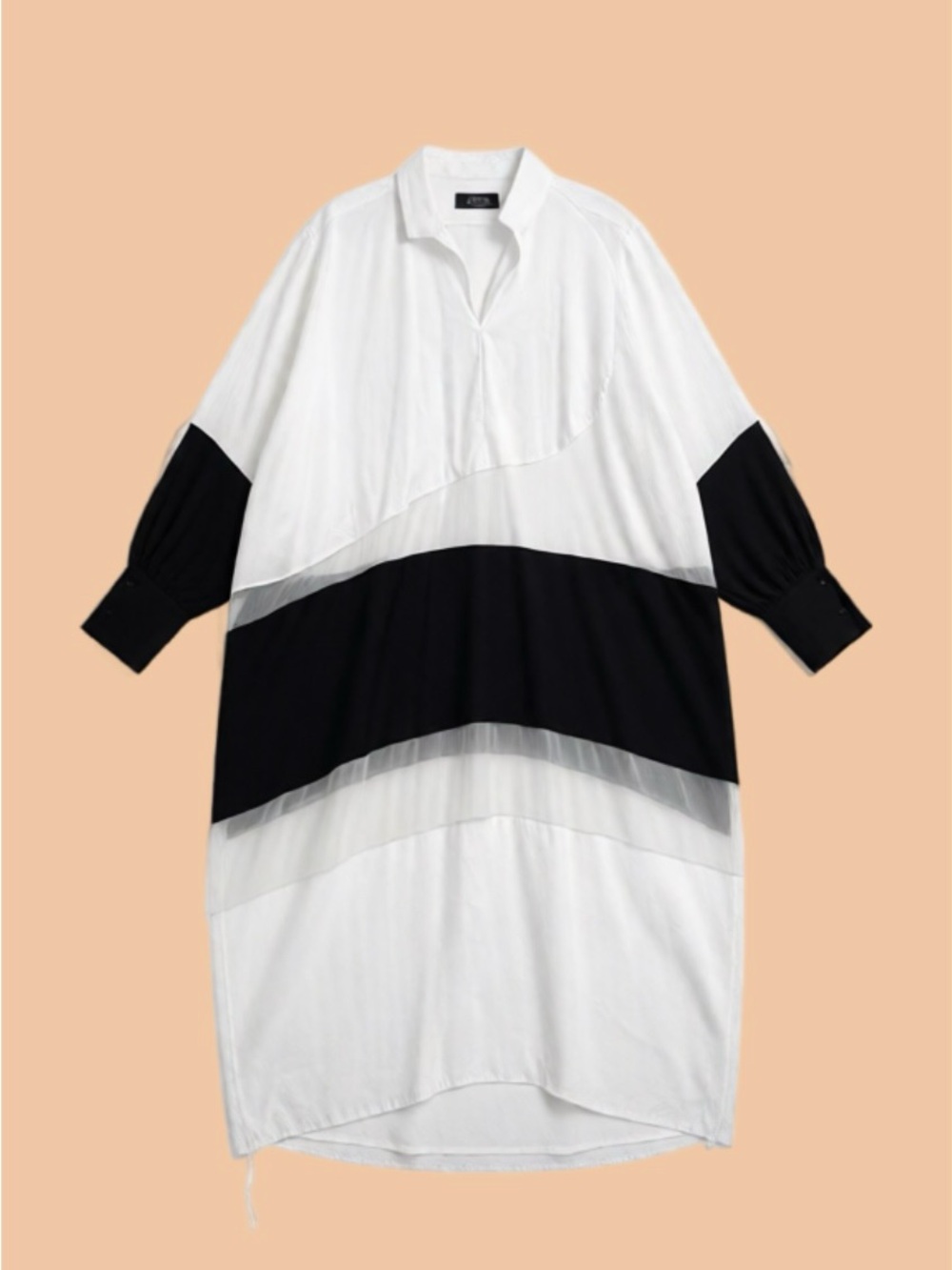 White and Black Colorblock Longline Rain Poncho